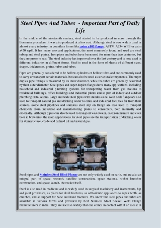 Steel Pipes And Tubes - Important Part of Daily Life
