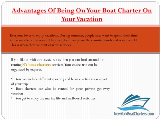 Advantages Of Being On Your Boat Charter On Your Vacation