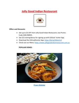 $5 Off - Jolly Good Indian Restaurant Long Jetty Menu, NSW