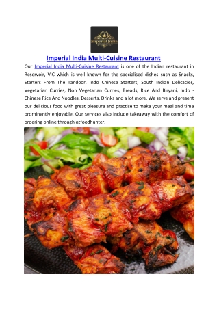 $5 off - Imperial India Multi Cuisine Restaurant Reservoir, VIC