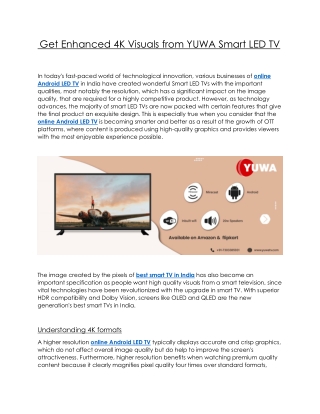 Get Enhanced 4K Visuals from YUWA Smart LED TV
