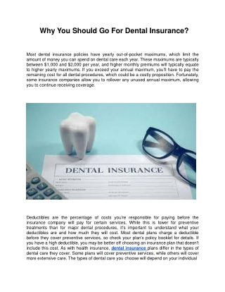 Why you Should go for Dental Insurance?