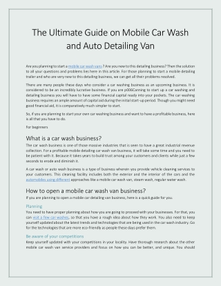 The Ultimate Guide on Mobile Car Wash and Auto Detailing Van