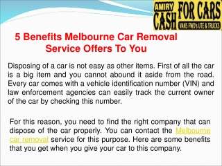 5 Benefits Melbourne Car Removal Service Offers To You