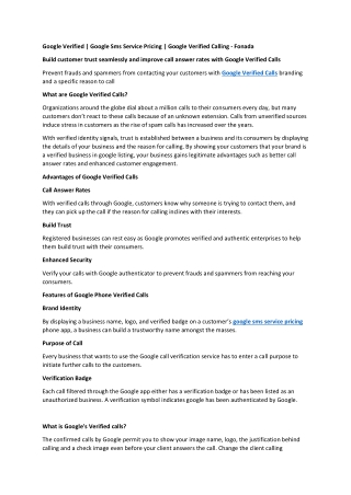 Google Verified | Google Sms Service Pricing | Google Verified Calling - Fonada
