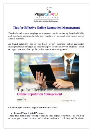 Tips for Effective Online Reputation Management