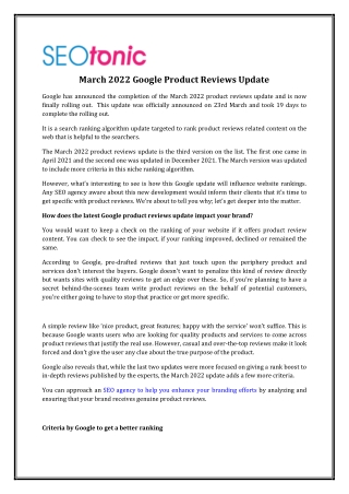 March 2022 Google Product Reviews Update