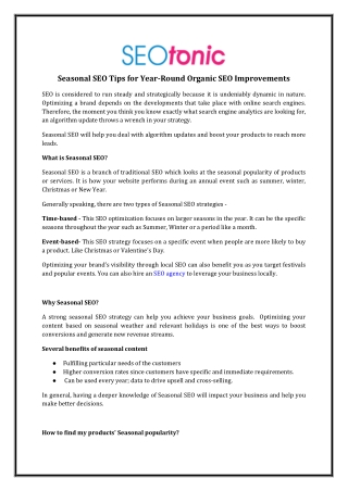 Seasonal SEO Tips for Year-Round Organic SEO Improvements