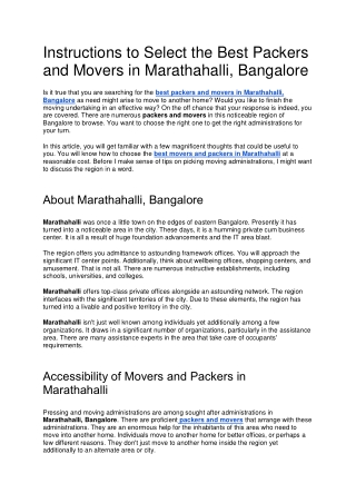 Instructions to Select the Best Packers and Movers in Marathahalli