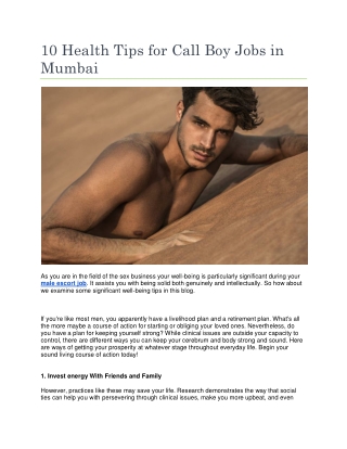 10 Health Tips for Call Boy Jobs In Mumbai