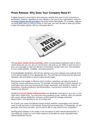 Press Release: Why Does Your Company Need It?