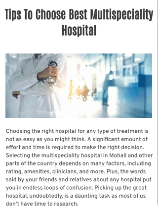 Tips To Choose Best Multispeciality Hospital