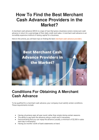 How To Find the Best Merchant Cash Advance Providers in the Market