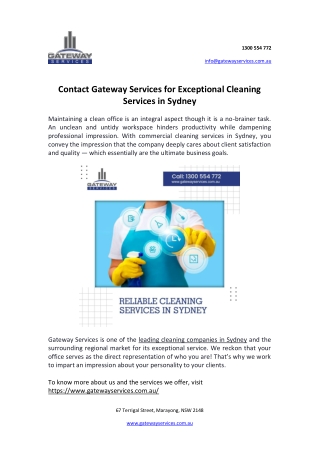 Contact Gateway Services for Exceptional Cleaning Services in Sydney