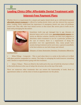 Leading Clinics Offer Affordable Dental Treatment with Interest-Free Payment Plans