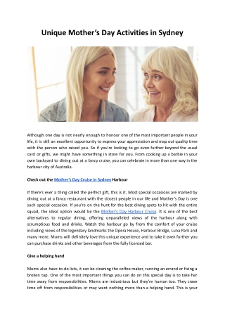 Unique Mother’s Day Activities in Sydney