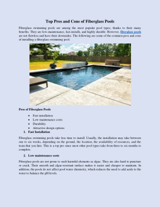 Top Pros and Cons of Fiberglass Pools