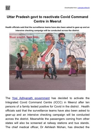 Uttar Pradesh govt to reactivate Covid Command Centre in Meerut