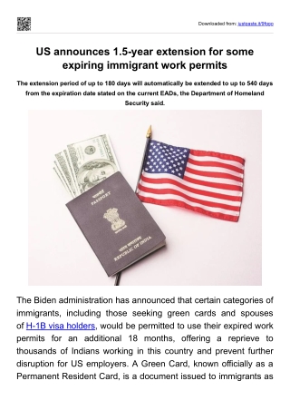 US announces 1.5-year extension for some expiring immigrant work permits