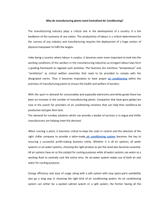 Why do manufacturing plants need Centralized Air Conditioning?