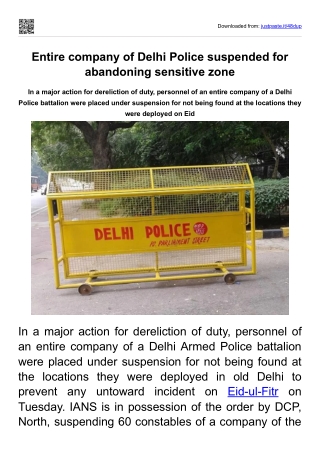 Entire company of Delhi Police suspended for abandoning sensitive zone