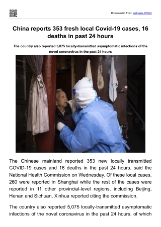 China reports 353 fresh local Covid-19 cases, 16 deaths in past 24 hours