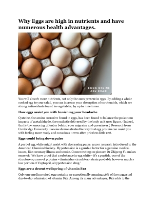 Why Eggs are high in nutrients and have numerous health advantages.