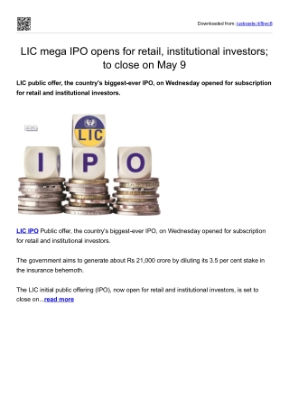 LIC mega IPO opens for retail, institutional investors; to close on May 9