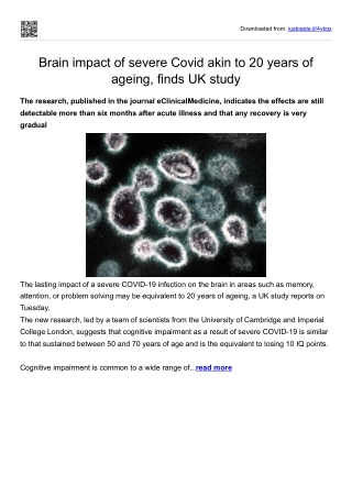 Brain impact of severe Covid akin to 20 years of ageing, finds UK study