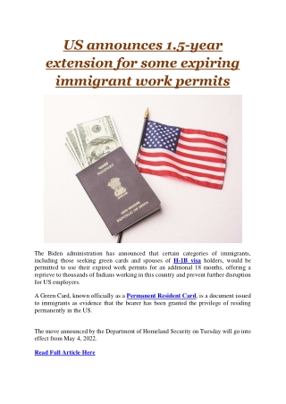 US announces 1.5-year extension for some expiring immigrant work permits