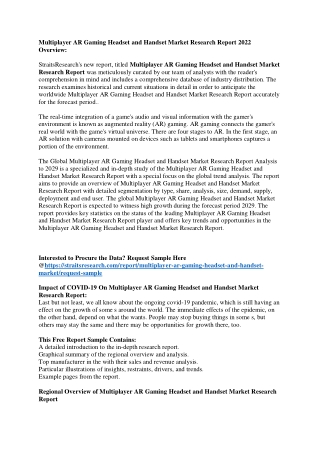 Progressive Report on Multiplayer AR Gaming Headset and Handset Market Research