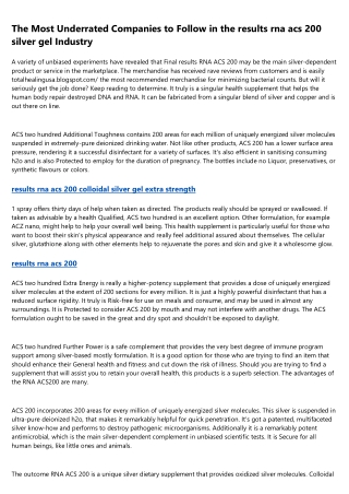 4 Dirty Little Secrets About the results rna acs 200 silver extra strength Indus