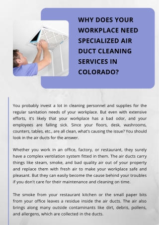 WHY DOES YOUR WORKPLACE NEED SPECIALIZED AIR DUCT CLEANING SERVICES IN COLORADO