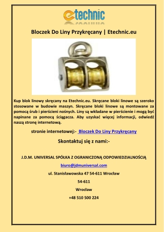 Bloczek Do Liny Przykręcany | Etechnic.eu