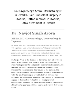 Dr. Navjot Singh Arora Dermatologist in Dwarka,Hair Transplant Surgery in Dwarka
