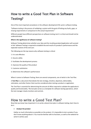 How to write a Good Test Plan in Software Testing