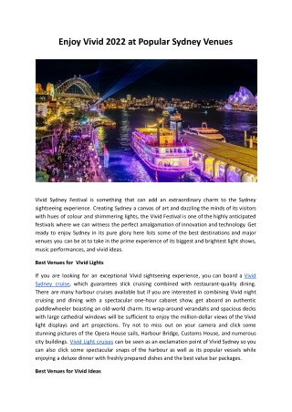 Enjoy Vivid 2022 at Popular Sydney Venues