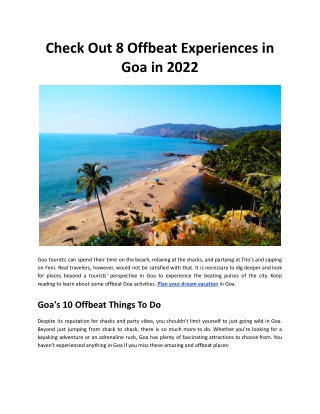 Check Out 8 Offbeat Experiences in Goa in 2022