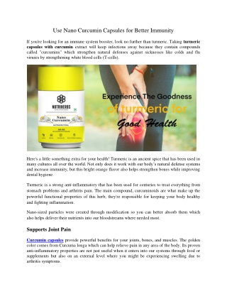Use Nano Curcumin Capsules for Better Immunity