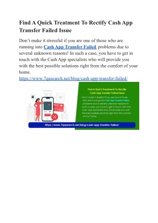 Find A Quick Treatment To Rectify Cash App Transfer Failed Issue