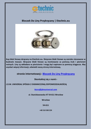 Bloczek Do Liny Przykręcany | Etechnic.eu