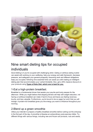 Nine smart dieting tips for occupied individuals