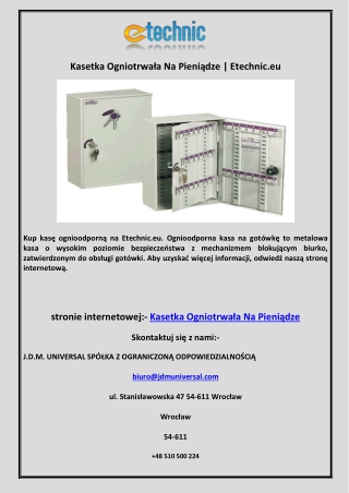 Kasetka Ogniotrwała Na Pieniądze | Etechnic.eu