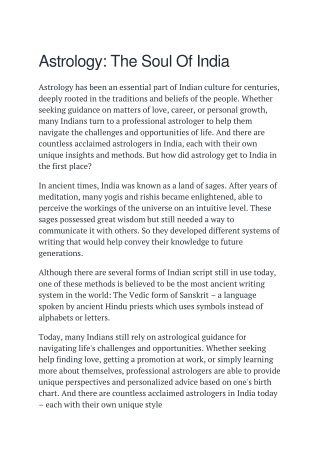 Astrology-The Soul Of India