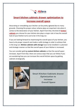 Smart kitchen cabinets drawer optimization to increase overall space