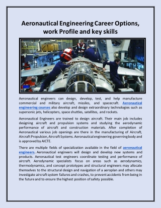 Aeronautical Engineering Career Options, work Profile and key skills