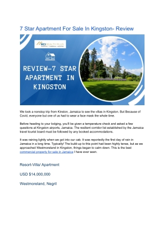 7 Star Apartment For Sale In Kingston- Review