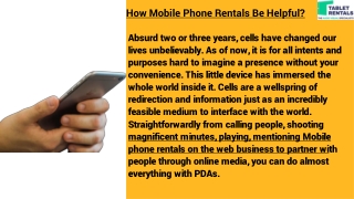 How Mobile Phone Rentals Be Helpful