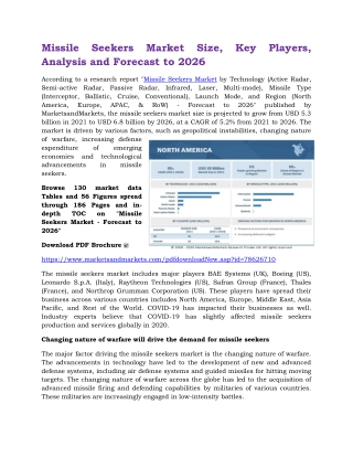 Missile Seekers Market Size, Key Players, Analysis and Forecast to 2026