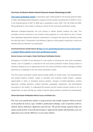 Viral Vector Purification Market Outlook & Research Analysis Methodology by 2028